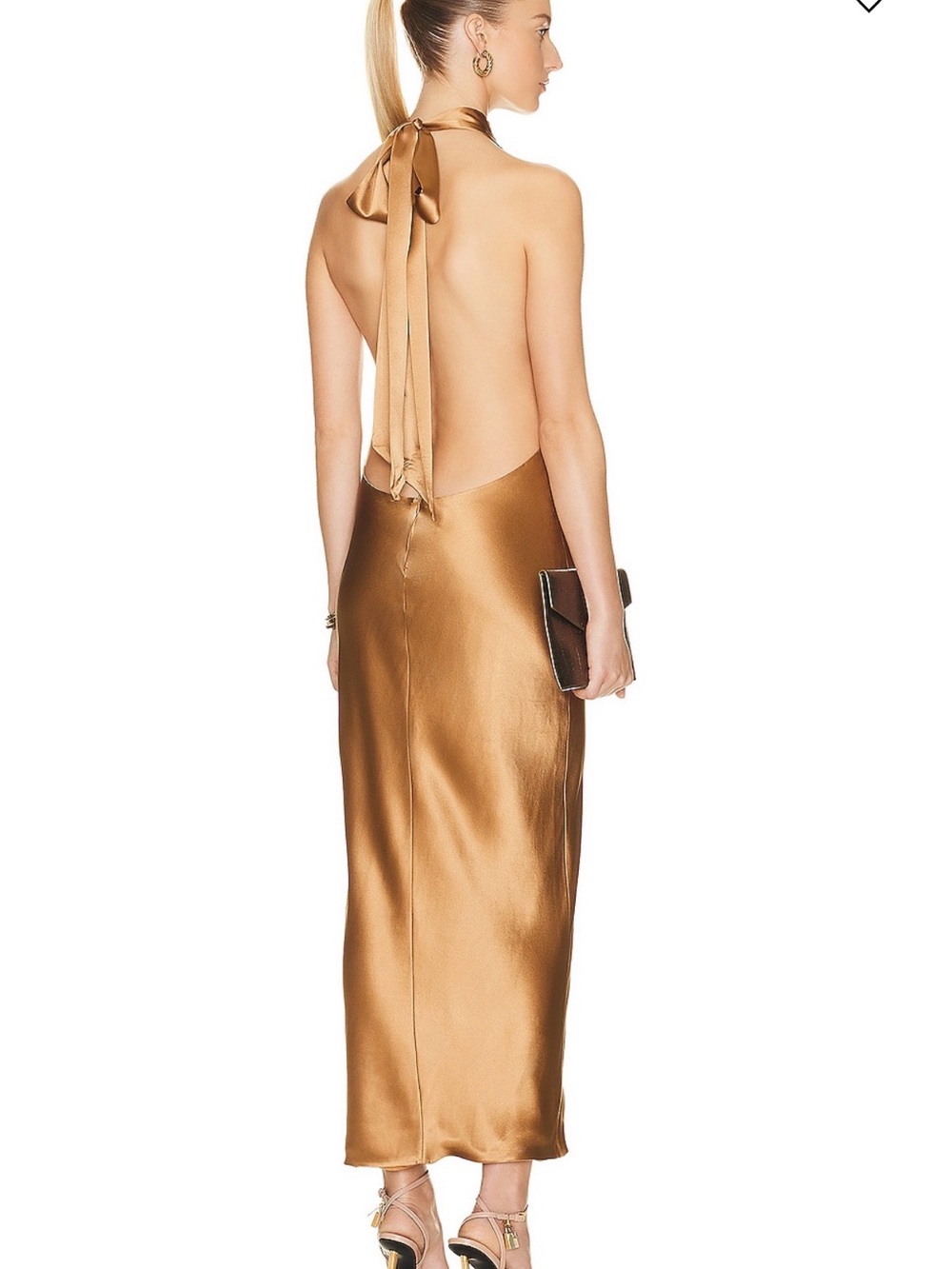 AEXAE Silk Backless Maxi Dress in Light Brown